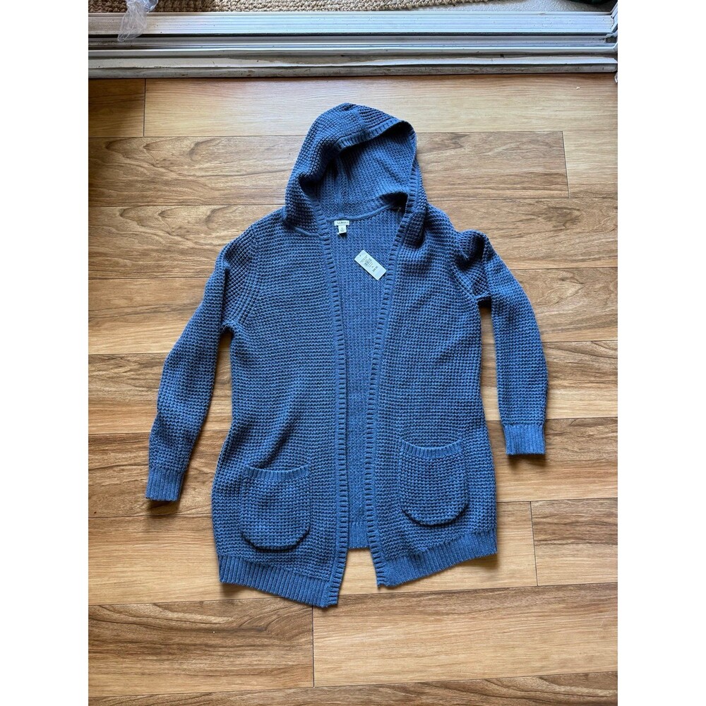 NWT L.L.Bean Waffle Knit Hooded Long Cardigan Blue size XL